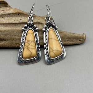 Silver and Tan Dangle Earrings